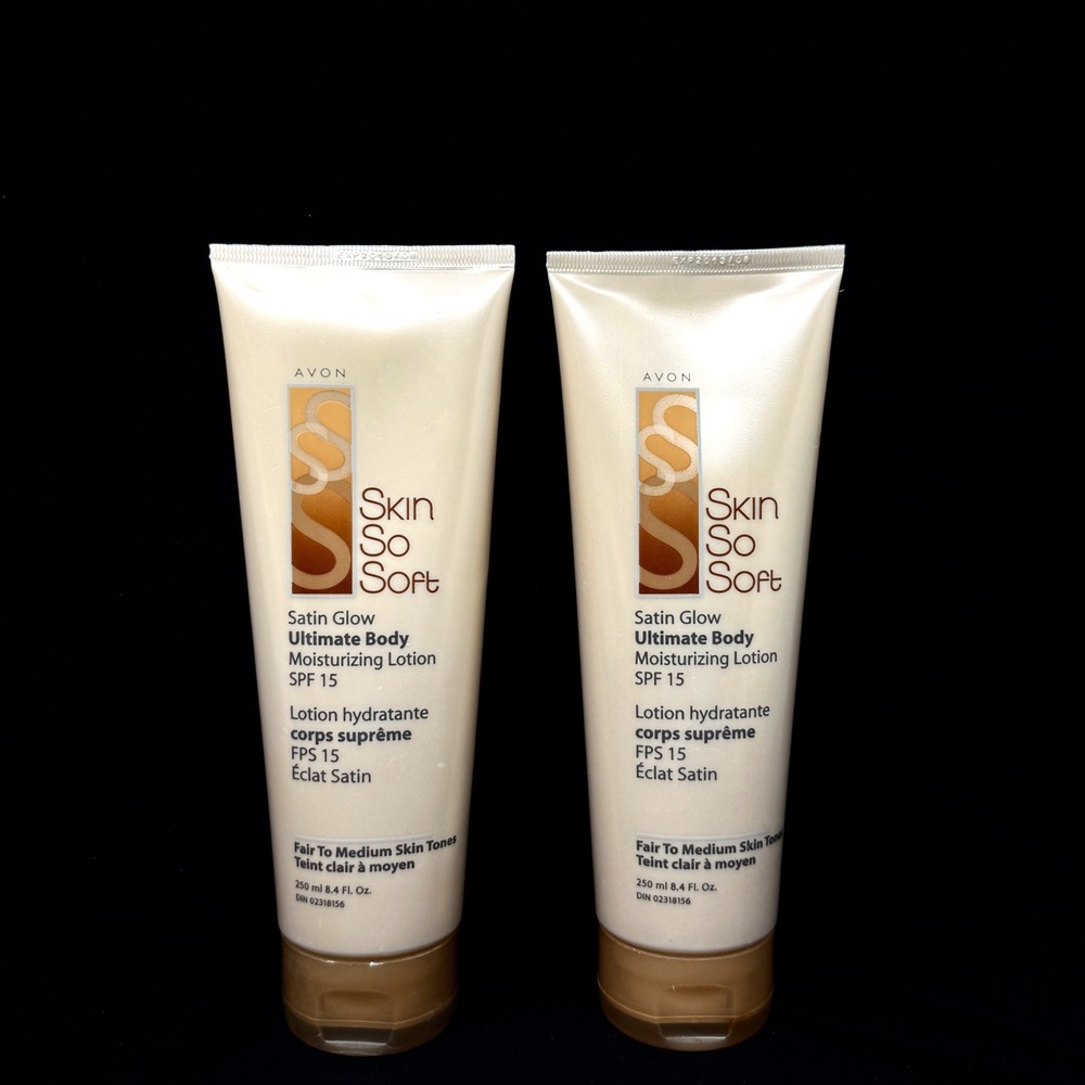 Avon Skin So Soft Satin Glow Lotion Set 2 SPF 15 Fair‎ to Medium Skin 8.4 Fl Oz